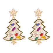 ( white)E occidental style christmas earrings  personality embed colorful diamond Pearl christmas tree star earring wom