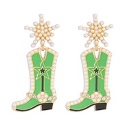 (Ligh  green)E occidental style exaggerating fashion creative long earrings  retro enamel diamond temperament snowflake