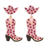 ( Pink)E occidental style creative Cowboy wind earrings  enamel fashion embed colorful diamond earring