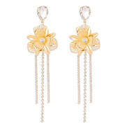 ( Gold+White Diamond )E occidental style long style flowers tassel earrings  exaggerating retro elegant personality Met