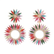 ( Color)E occidental style exaggerating colorful diamond earrings  Bohemia ethnic style retro circle personality flower