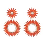 ( red)E occidental style exaggerating colorful diamond earrings  Bohemia ethnic style retro circle personality flowers 