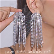 (JXER94zircon  Tassels  White K )occidental style exaggerating zircon Rhinestone earrings fully-jewelled super long tas