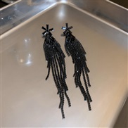( Silver needle  black Flower Tassels)retro diamond flowers long style tassel silver earrings fashion elegant samll hig