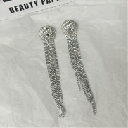 ( Silver)occidental style exaggerating temperament personality long style fully-jewelled tassel love gem earrings Ladie