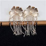 ( Gold)occidental style samll exaggerating personality petal flash diamond chain tassel earrings high long style earri