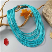 ( sky blue )occidental style personality exaggerating multilayer leather necklace retro leather chain