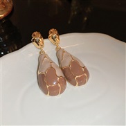 ( Silver needle  brown)silver retro Irregular drop color earrings fashion samll all-Purpose earring temperament high Ea