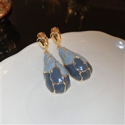 ( Silver needle  blue)silver retro Irregular drop color earrings fashion samll all-Purpose earring temperament high Ear