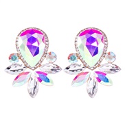(57437 AB)occidental style flowers earrings color fully-jewelled leaves ear stud temperament pendant Earring