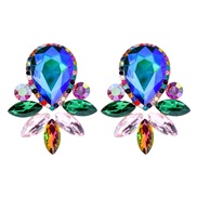 (57437 BU)occidental style flowers earrings color fully-jewelled leaves ear stud temperament pendant Earring
