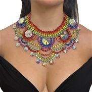 ( Gold)occidental style colorful diamond exaggerating necklace multilayer Rhinestone clavicle chain womannecklace