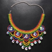 ( Silver)occidental style colorful diamond exaggerating necklace multilayer Rhinestone clavicle chain womannecklace