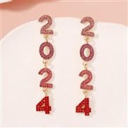 ( rose Red) fully-jewelled digit high all-Purpose trend fashion temperament earrings ear stud Earring