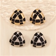 ( Gold Black ) occidental style geometry triangle all-Purpose temperament fashion trend personality earrings ear stud E