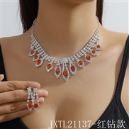 (JXTL21137 red   necklace+) Rhinestone blue color necklace earrings two set banquet necklace