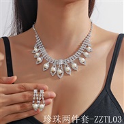 (Pearl  Two piece suit ZZTL 3) Rhinestone blue color necklace earrings two set banquet necklace