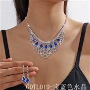 (GDTL 19 sapphire blue   necklace+)color bride crystal fully-jewelled necklace earrings two set high-end married neckla