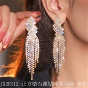 (JXER 112zircon   Tassels  Gold)occidental style exaggerating zircon diamond geometry big earrings woman personality ta