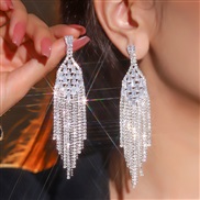 (JXER1 8 zircon  Tassels  Gold) occidental style exaggerating super long fully-jewelled earrings diamond zircon chain e