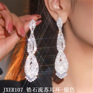 (JXER1 7 zircon  Tassels  Silver) occidental style exaggerating super long earrings diamond Rhinestone zircon earrings 