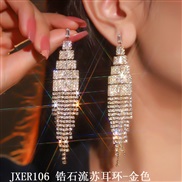 (JXER1 6 zircon  Tassels  Gold) occidental style temperament tassel Rhinestone zircon long earrings earring woman banqu
