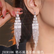 (JXER1 6 zircon  Tassels  Silver) occidental style temperament tassel Rhinestone zircon long earrings earring woman ban