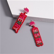 ( red) occidental style fashion wind Alloy embed beads long style Word christmas woman Autumn and Winter Earring gift