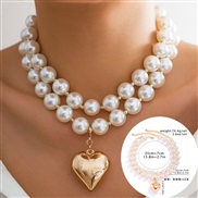 ( 2  Gold 4546)occidental style personality fashion wind multilayer beads Peach heart temperament removable big heart-s