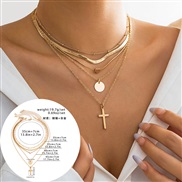 ( 1  Gold 455 )occidental style  Metal snake chain Peach heart necklace  personality cross pendant multilayer