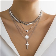 ( 1  White K 455 )occidental style  Metal snake chain Peach heart necklace  personality cross pendant multilayer