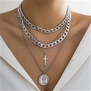 ( 3  White k 6 77)occidental style  Metal snake chain Peach heart necklace  personality cross pendant multilayer