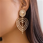 ( 4  Gold 3 42)occidental style  fashion Metal Peach heart love ear stud  retro all-Purpose Stripe Earring