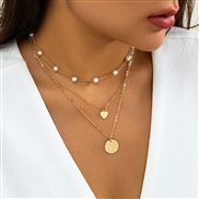 ( 1  Gold 4515)occidental style  black wind Metal sequin chain woman  brief imitate Pearl geometry necklace
