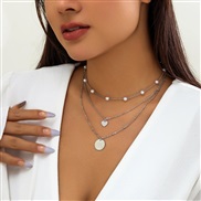 ( 1  White K 4515)occidental style  black wind Metal sequin chain woman  brief imitate Pearl geometry necklace