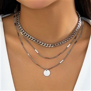 ( 2  White K 4526)occidental style  black wind Metal sequin chain woman  brief imitate Pearl geometry necklace