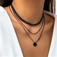 ( 2  black 4526)occidental style  black wind Metal sequin chain woman  brief imitate Pearl geometry necklace