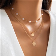 ( 3  Gold 61 6)occidental style  black wind Metal sequin chain woman  brief imitate Pearl geometry necklace