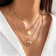 ( 6  Gold 4613)occidental style  black wind Metal sequin chain woman  brief imitate Pearl geometry necklace