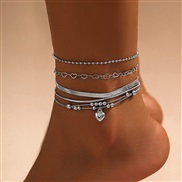 ( 2  White K 4552)occidental style love beads punk chain Anklet set  personality snake chain footanklet