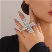 ( 1  White K  694)occidental style  exaggerating wind Metal big love ring  fashion personality pattern cross