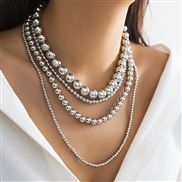 ( 1  White K 6 63)occidental style  punk wind multilayer beads necklace  personality exaggerating beads clavicle