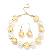 ( Gold)occidental style mixed color Pearl high necklace  palace wind retro temperament earrings set woman