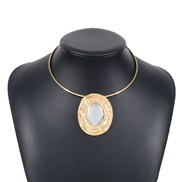 ( Gold)occidental style splice Oval mirror necklace  Metal color pendantnecklace Collar