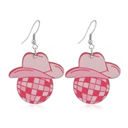 ((WEH3497) Pink White K)occidental style Cowboy personality fashion exaggerating occidental style fashion earrings