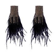 ( black)feather big earrings diamond feather long style super temperament high trend woman exaggerating tassel