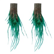 ( green)feather big earrings diamond feather long style super temperament high trend woman exaggerating tassel