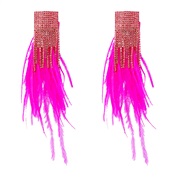 ( rose Red)feather big earrings diamond feather long style super temperament high trend woman exaggerating tassel
