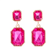 ( Pink)occidental style new geometry square ear stud Alloy diamond glass earrings retro occidental style exaggerating e