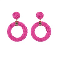 ( rose Red)occidental style twining earrings brief handmade weave Round earring Bohemian style earrings